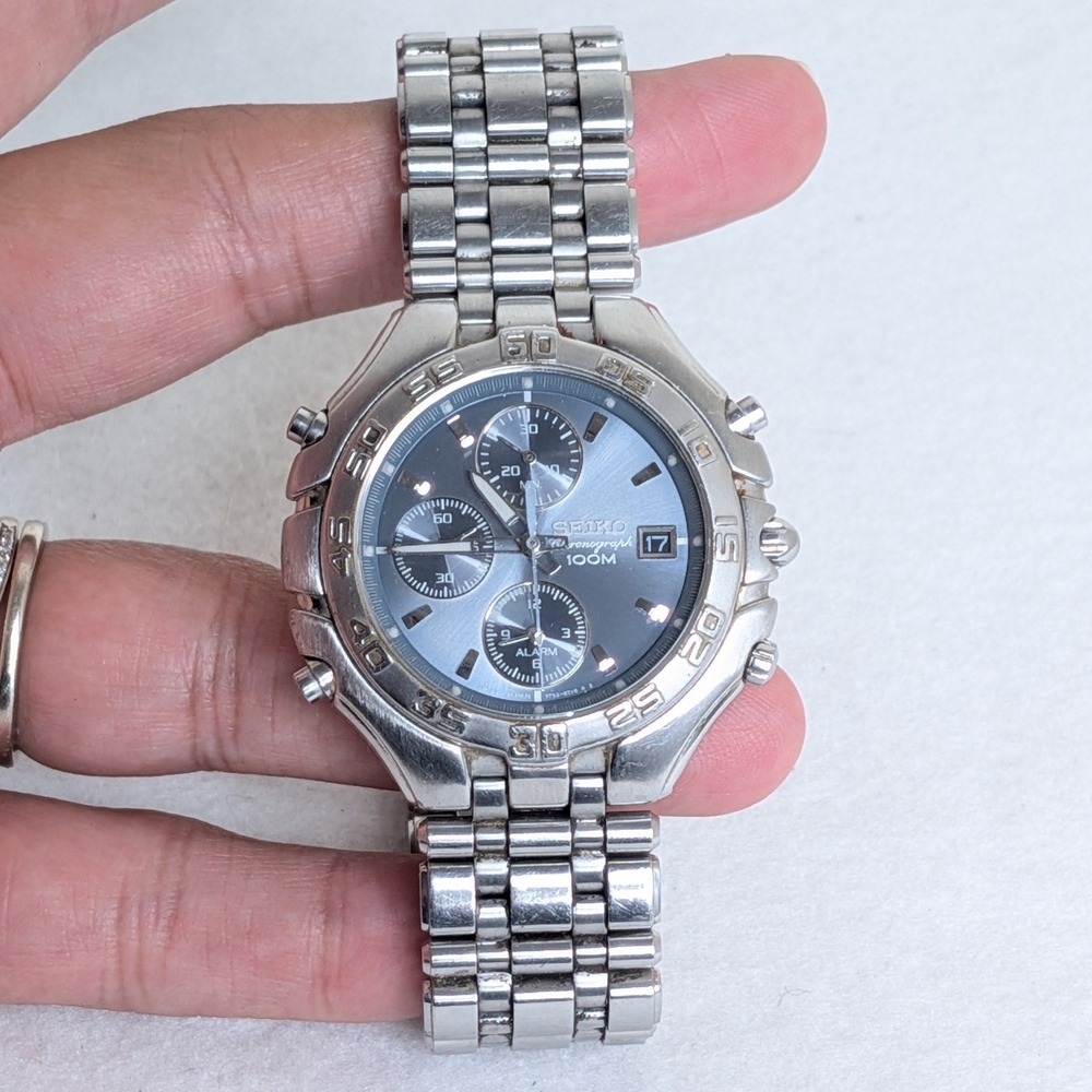 Seiko Chronograph 100M Blue Dial Stainless Steel Watch 7T32-6N60